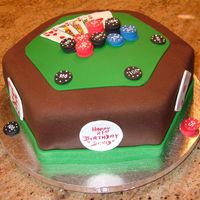 Poker Table Marble cake with almond butter cream frosting; covered in fondant; cards and chips are all made from fondant.
