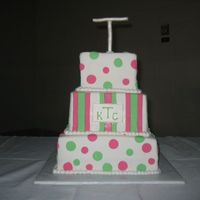 Stipes And Dots This is a wedding cake for a second marriage, they wanted a celebration. The colors were kiwi and fusha and they wanted a monogram and...