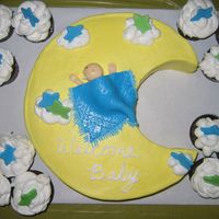 Moon & Stars Baby Shower Cake Yellow Cake with Buttercream ... baby, blanket, and stars are marshamallow fondant.