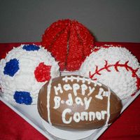 Sports Balls Cake I made this cake for my nephew's 1st birthday. He had a sports theme party and I decided to cover all the major sports in cake!