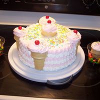 Ice Cream Cone Cakes & Ice Cream Cone Cupcakes Cake is half chocolate, half strawberry with vanilla icing in between layers. Ice cream cone cupcakes are in disposable cocktail cups...