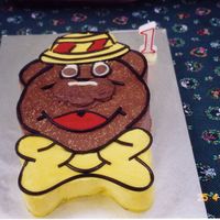 Humphrey B Bear My first ever cake ... done with buttercream, and licorice straps. The chocolate buttercream had coconut inside it. The nose is two mint...