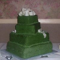 Sage 4 Tier 4 tier Sage green,. with 1st bow. Read my posts to check out the story on this one. all yellow with Raspberry filling.