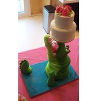 Balancing Act Alligator carrying in the Birthday Cake. The Gator is cake too.