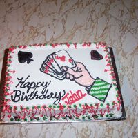 Ace In The Hole 1/4 sheet chocolate cake w/buttercream. One of the first cakes ever done.