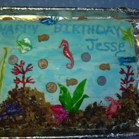 Insaniquarium Game My grandson liek to play the Insaniquarium game so I did his birthday cake in that theme. I used fruit roll ups for the plants and gram...