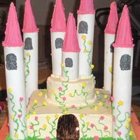 Kasandras Castle. chocolate cake with bc icing. towers are pvc wrapped in fondant. used ice cream cones for the tops. want to say thanks to beachcakes for...