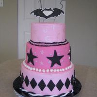Kate's Pink And Black Cake! I made this cake for my older daughter's 15th birthday. She didn't want a fondant covered cake so I used buttercream. WASC cake,...