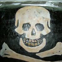 Pirate Cake! This was a great cake for me to try new things on! The skull was cut out of day old (wrapped in saran wrap so that it didn't get to...