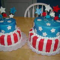 4Th Of July Cakes The cakes were the same, except for the one is a smaller version. The bottom tier is chocolate cake with peanut butter filling, the top is...