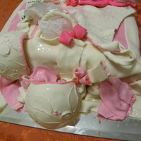 Bridal Gift yellow cake with dulce leche filling - off white and pink fondant