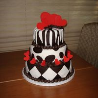 Kelsey's 17Th Birthday Cake FIrst and third layers, classic yellow cake with triple chocolate buttercream filling and chocolate fondant icing.. Center layer is french...