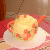 Teapot For Lauryn Baby Shower cake for the first girl born into our group of friends. Lemon cake with lemon chiffon icing and marzipan accents. Tasted great...