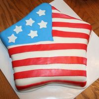 Red, White, & Blue Brithday My son's 6th birthday cake. He choose read, white & blue as his theme. Fondant over buttercream, french vanilla cake. Only put 6...