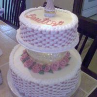 Luis_Phone_013.jpg Baptism cake that I did for my boyfriends niece. Modeled after a cake I saw on here. Pink and white basketweave, wilton globe seperator,...