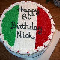 Flag Of Italy fr van cake, rasp filling bc frosting for 80th birthday