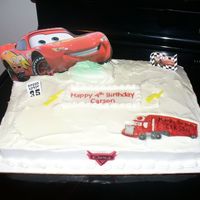 "cars" Birthday Cake Simple sheet cake with "cars" decorations.