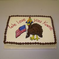 Patriotic Turkey My customer wanted a cake for her son who was home on leave from Iraq. They celebrated his b-day and Thanksgiving.