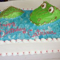 Alligator Birthday Marble Cake with Buttercream decorated to resemble a favorite stuffed toy of the 7 year old birthday girl.