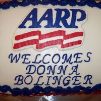 Aarp vanilla cake, buttercream frosting, AARP symbol is FBCT