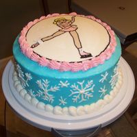 Skating Princess 3 layer vanilla cake, buttercream frosting, picture is fbct