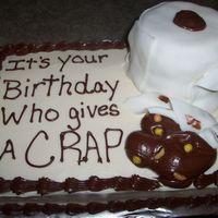 Crap Cake vanilla cake & frosting, tissue was small round cake covered w/ fondantpoop was chocolate frosting with peanuts and candy corn.