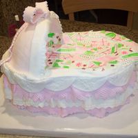 Baby Bassinet Baby Bassinett -- gumpaste canopy; everything else fondant. Chocolate cake, chocolate fudge/ganache filling.