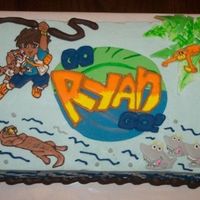 Go Diego Go Buttercream cake (chocolate/vanilla marble) with royal icing decorations except for palm tree (fondant)