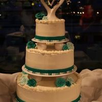 Michele & Larry's Wedding Cake This is the lastest wedding cake. 14, 10 and 6. Buttercream dream icing. Fondant ribbon, and fondant pearls. WASC cake and dark chocolate...