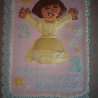 Fairy Tale Dora The Explorer BC frosting. I used Dora mini treats pan to bake the 3Dimensional head.