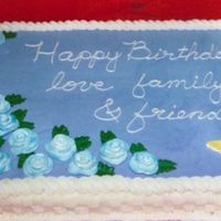 Granny's 70Th Birthday Cake This was my first cake done using fondant; the whole top is rolled fondant and all the roses and the butterfly is fondant. The basket weave...