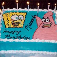 Patrick & Spongebob This wouldv'e turned out better if I'd drawn out the picture before I drew it on the cake. I still don't know how to...
