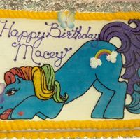 Rainbow Dash I made this for my friend's daughters 4th birthday. After frosting the entire cake, I made my own stencil for the pony's body and...
