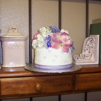 First Cake Ever!!!! Fondant with silk flowers and satin ribbon.