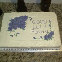 Chocolate Cake With Bc Icing And Purple Roses This was my first ever paying cake...made for a co-worker leaving our office.