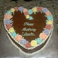 Celeste's Birthday Cake Heart Shaped Chocolate Cake, Chocolate Butter Cream Icing and Roses in Butter Cream