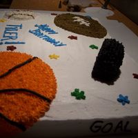 Sports Birthday The only request for this cake was, make it sports! So, it is! The hockey puck is made of two chocolate chip cookies stuck in the cake some...