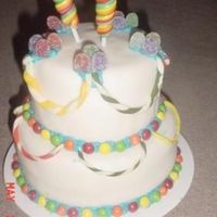 Candy Cake REAL SUCKERS, AND GUMDROPS, AND SKITTLES. THE REST IS FONDANT. DIDNT TURN OUT LIKE A REALLY WANTED.