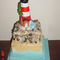Lighthouse THIS WAS FOR MY DAD. HE COLLECTS LIGHTHOUSES SO THE TOPPER WAS FOR HIM. I USED REAL CANDLE DISPLAY ROCKS. I DIDN'T HAVE TIME TO ORDER...