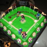 Softball / Baseball Buttercreme with mmf fondant accents. Birthday cake for a 11 year old who plays softball. I added hair to the players to try and make it...