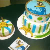 Surfin' Monkey Goes Nanners Design taken from the napkin shown in the pic. Cake iced in bc with fondant accents