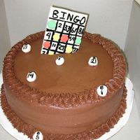 Bingo Cake I made this cake for a Bingo party we had. This is chocolate cake with chocolate frosting and mint buttercream filling.