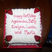 Strawberries And Cream Birthday Cake This cake was done for a group of employees. It is vanilla cake with strawberry preserves and fresh strawberry filling and is covered in...