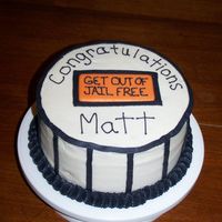 Get Out Of Jail Free I made this cake for a friend after his trial. Luckily, he was found not guilty. Red velvet cake with crusting cream cheese frosting......