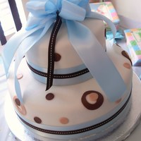 Baby Boy Shower Cake For a baby shower, made to match nursery theme which was blue, beige, and chocolate brown. WASC cake, almond buttercream, MMF. MMF polka...