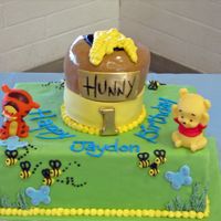 Baby Winnie The Pooh 1St Birthday Celebration Cake Vanilla BC smash cake, bc bees, & MMF butterflies.Note: pooh & tigger not edible, DH purchased from Walmart.Thank you for looking...