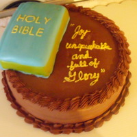 Bible Cake I made this for homecoming at church, I wasnt to happy with it, but everyone loved it. It is chocolate cake with chocolate buttercream...