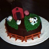 Farm Cake A cake I made for dd's birthday. The barn is the top of a milk carton covered in construction paper.