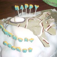 Birthday Skies I baked a small loaf cake for the jet, one 6" round cake, and 12 muffins for the clouds and covered it all with rolled fondant.