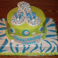 Blue And Green Birthday Cake This one is iced in buttercream with fondant accents. Customer wanted blue and green colors, got the idea for blue zebra stripes from this...